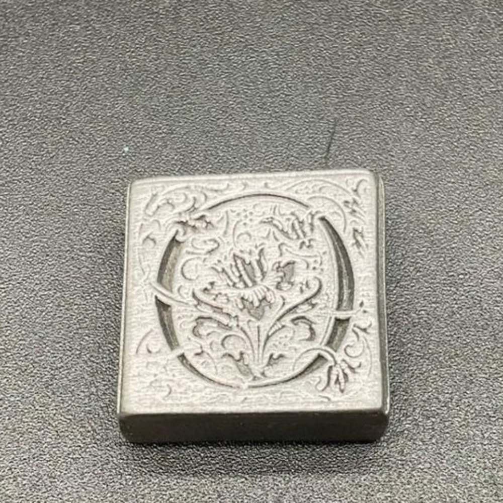 Miniature Solid Pewter Book Figurine with Floral Cover, Etched Curio Dollhouse